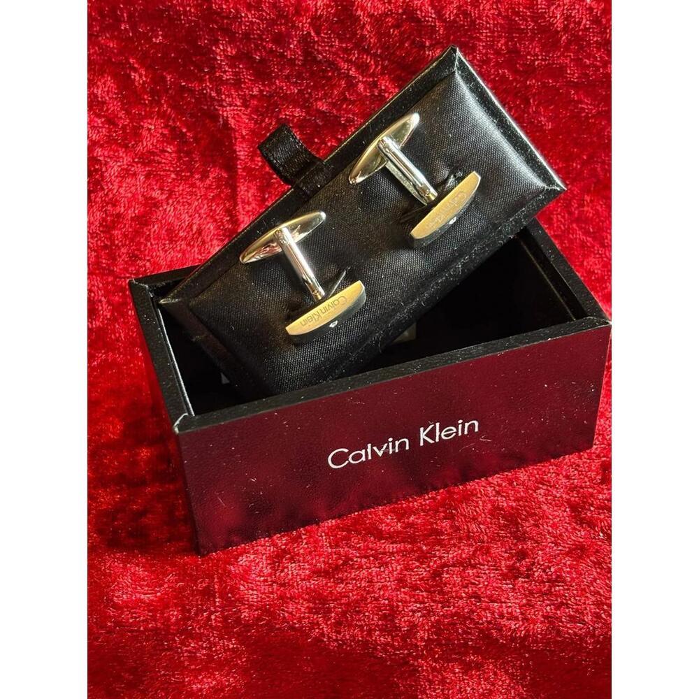 Calvin Klein Nickel and Rhinestone Cufflinks